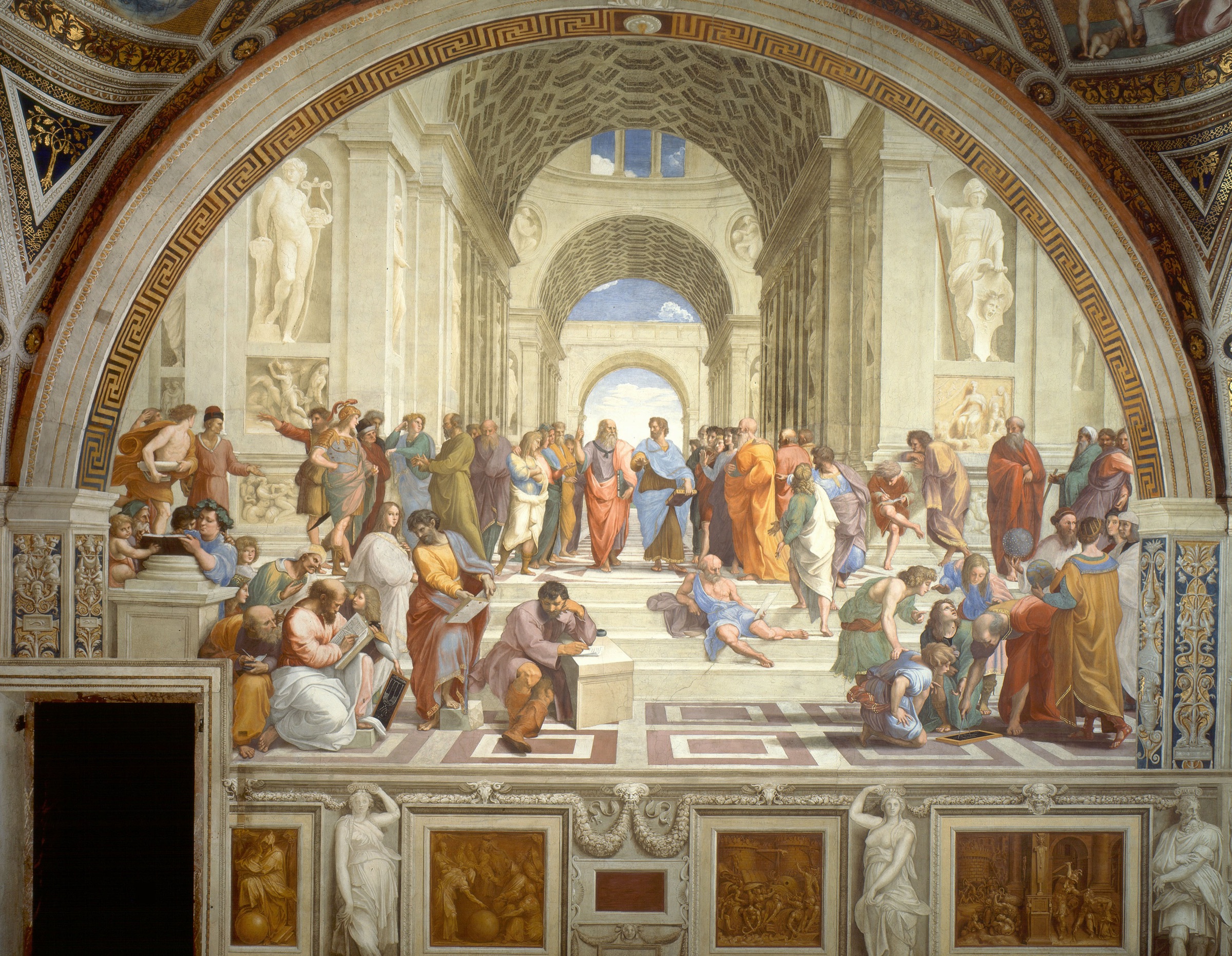 Detail of Raphael's The School of Athens, showing Plato and Aristotle at the center
